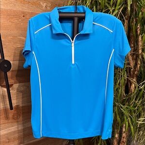 Slazenger short sleeve 1/4 zip golf polo shirt. Blue with white piping. L